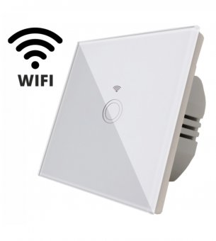 Intrerupator touch simplu WI-FI, sticla securizata, alb