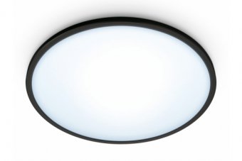 Plafoniera LED inteligenta WiZ SuperSlim, Wi-Fi, Bluetooth, 16W, 1500 lm, lumina alba reglabila, 29.2 cm, metal/plastic, Negru, clasa energetica E, 
