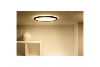 Plafoniera LED RGB inteligenta WiZ SuperSlim, Wi-Fi, 22W, 2600lm, lumina alba (2200-6500K) si RGB, Neagra, 