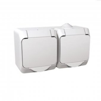 Priza Dubla Aplicata IP44 cu capac alb Cedar Schneider - WDE000523