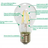 Bec Filament E27, model A60, 12W, 4000K, lumina neutra