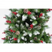 Brad artificial de Craciun nins, decorat cu conuri pin rosii, inaltime 180 cm