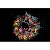 Coronita de Craciun pentru usa, Multicolor, 40 cm, PVC, Artificiala, Decorata, cu LED, Interior/Exterior, Flippy