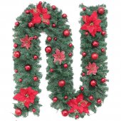 Ghirlanda decorativa Craciun cu Globuri si funde rosii, Flippy, 2,70 m, Verde