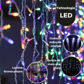 Instalatie Craciun, Tip Perdea, IP44, 4 m x 2 m, 480 LED-uri, Alb cald, 8 jocuri de lumini, 31V,