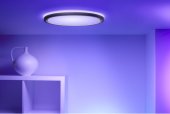 Plafoniera LED RGB inteligenta WiZ SuperSlim, Wi-Fi, 22W, 2600lm, lumina alba (2200-6500K) si RGB, Neagra, 